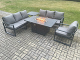 Fimous Aluminium Outdoor Lounge Sofa Garden Furniture Sets Gas Fire Pit Dining Table Set with Side Table Dark Grey