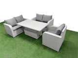 Fimous High Back Poly Rattan Garden Furniture Set with Reclining Chair Loveseat Sofa Adjustable Lifting Dining or Coffee Table Indoor Outdoor Patio  Set Light Grey
