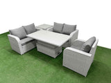 Fimous High Back Poly Rattan Garden Furniture Set with Reclining Chair Loveseat Sofa Adjustable Lifting Dining or Coffee Table Indoor Outdoor Patio  Set Side Table Light Grey