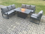 Fimous Aluminium Outdoor Lounge Sofa Garden Furniture Sets Gas Fire Pit Dining Table Set Dark Grey
