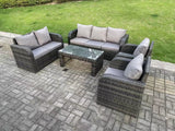Fimous 7 Seater Dark Grey PE Wicker Rattan Garden Furniture Set Reclining Chair Love Seat 3 Seater Sofa Set Outdoor Rectangular Coffee Table