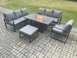 Fimous Aluminium Outdoor Lounge Sofa Garden Furniture Sets Gas Fire Pit Dining Table Set with Arm Chair Big Footstool Dark Grey