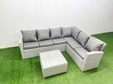 Fimous Garden Outdoor PE Rattan Furniture Set 6 Seater Rattan Garden Sofa Sets Light Grey Mixed