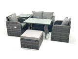 Fimous Outdoor Garden Furniture Set Rattan Sofa Dining Table Set with Reclining Chair Side Table Big Footstool Dark Grey Mixed