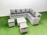 Fimous Garden Outdoor PE Rattan Furniture Set 8 Seater Rattan Garden Sofa Sets with Square Coffee Table Light Grey Mixed