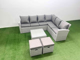 Fimous Garden Outdoor PE Rattan Furniture Set 8 Seater Rattan Garden Sofa Sets with Square Coffee Table Light Grey Mixed