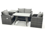 Fimous Outdoor Garden Furniture Set Rattan Sofa Dining Table Set with Reclining Chair Side Table Dark Grey Mixed