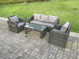 Fimous 5 Seat PE Rattan Garden Furniture Set Adjustable Chair Lounge Sofa Set Oblong Coffee Table Dark Grey Mixed