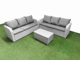 Fimous Outdoor Garden Furniture Sets 6 Seater Wicker Rattan Furniture Sofa Sets with Rectangular Coffee Table high Back Lounge Sofa Light Grey