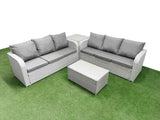 Fimous Outdoor Garden Furniture Sets 6 Seater Wicker Rattan Furniture Sofa Sets with Rectangular Coffee Table high Back Lounge Sofa Side Table Light Grey