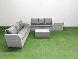 Fimous Outdoor Garden Furniture Sets 6 Seater Wicker Rattan Furniture Sofa Sets with Rectangular Coffee Table high Back Lounge Sofa 2 Side Table Light Grey