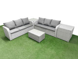 Fimous Outdoor Garden Furniture Sets 6 Seater Wicker Rattan Furniture Sofa Sets with Rectangular Coffee Table high Back Lounge Sofa 2 Side Table Light Grey