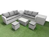 Fimous Outdoor Garden Furniture Sets 8 Seater Wicker Rattan Furniture Sofa Sets with Rectangular Coffee Table high Back Lounge Sofa Stools 2 Side Table Light Grey