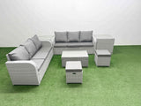 Fimous Outdoor Garden Furniture Sets 8 Seater Wicker Rattan Furniture Sofa Sets with Rectangular Coffee Table high Back Lounge Sofa Stools 2 Side Table Light Grey