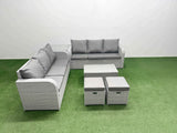 Fimous Outdoor Garden Furniture Sets 8 Seater Wicker Rattan Furniture Sofa Sets with Rectangular Coffee Table high Back Lounge Sofa Stools Side Table Light Grey