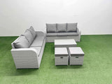 Fimous Outdoor Garden Furniture Sets 8 Seater Wicker Rattan Furniture Sofa Sets with Rectangular Coffee Table high Back Lounge Sofa Stools Light Grey