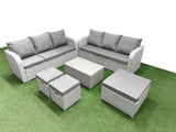 Fimous Outdoor Garden Furniture Sets 9 Seater Wicker Rattan Furniture Sofa Sets with Rectangular Coffee Table high Back Lounge Sofa 3 Stools Light Grey