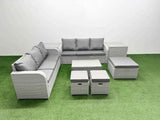 Fimous Outdoor Garden Furniture Sets 9 Seater Wicker Rattan Furniture Sofa Sets with Rectangular Coffee Table high Back Lounge Sofa 3 Stools 2 Side Table Light Grey