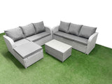 Fimous Outdoor Garden Furniture Sets 7 Seater Wicker Rattan Furniture Sofa Sets with Rectangular Coffee Table high Back Lounge Sofa Big Footstool Light Grey