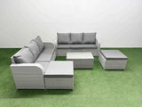 Fimous Outdoor Garden Furniture Sets 8 Seater Wicker Rattan Furniture Sofa Sets with Rectangular Coffee Table high Back Lounge Sofa 2 Big Footstool Light Grey