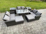 Fimous Wicker PE Rattan Garden Furniture Sets Outdoor Lounge Sofa Set with Oblong Dining Table Double Seat Sofa 2 Big Footstool 2 Side Tables Dark Grey Mixed