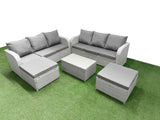 Fimous Outdoor Garden Furniture Sets 8 Seater Wicker Rattan Furniture Sofa Sets with Rectangular Coffee Table high Back Lounge Sofa 2 Big Footstool Light Grey