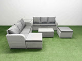 Fimous Outdoor Garden Furniture Sets 8 Seater Wicker Rattan Furniture Sofa Sets with Rectangular Coffee Table high Back Lounge Sofa 2 Big Footstool Side Table Light Grey