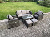 Fimous 7 Seat PE Rattan Garden Furniture Set Adjustable Chair Lounge Sofa Set Oblong Coffee Table Stools Dark Grey Mixed