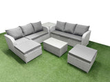 Fimous Outdoor Garden Furniture Sets 8 Seater Wicker Rattan Furniture Sofa Sets with Rectangular Coffee Table high Back Lounge Sofa 2 Big Footstool Side Table Light Grey