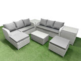 Fimous Outdoor Garden Furniture Sets 8 Seater Wicker Rattan Furniture Sofa Sets with Rectangular Coffee Table high Back Lounge Sofa 2 Big Footstool 2 Side Table Light Grey