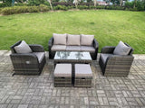Fimous 7 Seat PE Rattan Garden Furniture Set Adjustable Chair Lounge Sofa Set Oblong Coffee Table Stools Dark Grey Mixed