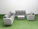 Fimous 7 Seater Poly Rattan Outdoor Garden Furniture Sofa Set Patio 3 Seater Sofa Reclining Chair 3 Seater Sofa Light Grey