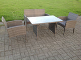 Fimous 4 Seater Grey Mixed Rattan Sofa Set Dining Table Garden Furniture Outdoor Patio