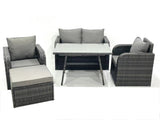Fimous Outdoor Garden Furniture Set Rattan Sofa Dining Table Set with Reclining Chair Big Footstool Dark Grey Mixed