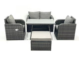 Fimous Outdoor Garden Furniture Set Rattan Sofa Dining Table Set with Reclining Chair Big Footstool Dark Grey Mixed