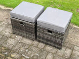 Fimous High Back Dark Mixed Grey Rattan Corner Sofa Set Outdoor Furniture Rectangular Dining Table 2 Small Footstools 8 Seater