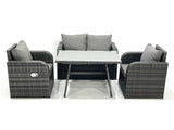 Fimous Outdoor Garden Furniture Set Rattan Sofa Dining Table Set with Reclining Chair Dark Grey Mixed