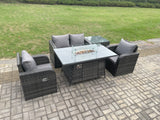 Fimous Rattan Outdoor Garden Furniture Set Gas Fire Pit Dining Table with Side Table Chair Love seat Sofa