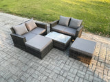 Fimous Wicker Rattan Garden Furniture Sofa Set with Rectangular Coffee Table Double Seat Sofa 2 Big Footstool 6 Seater Outdoor Rattan Set Dark Grey Mixed