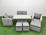 Fimous Light Grey PE Wicker Rattan Garden Furniture Set Sofa Set Reclining Chair Adjustable Lifting Dining or Coffee Table 7 Seater 3  Stools