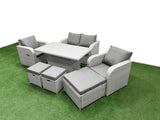 Fimous Light Grey PE Wicker Rattan Garden Furniture Set Sofa Set Reclining Chair Adjustable Lifting Dining or Coffee Table 7 Seater 3  Stools