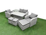 Fimous Light Grey PE Wicker Rattan Garden Furniture Set Sofa Set Reclining Chair Adjustable Lifting Dining or Coffee Table 7 Seater 3  Stools Side Table