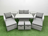 Fimous 10 PCs Rising Dining Table Set Reclining Chair Inclining Love Sofa Seat 2 Big Footstool 2 Small Stool 2 Side Table Light Grey