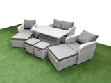 Fimous 8 PCs Rising Dining Table Set Reclining Chair Inclining Love Sofa Seat 2 Big Footstool 2 Small Stool Light Grey