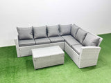 Fimous Garden Outdoor PE Rattan Furniture Sets 6 Seater Rattan Garden Sofa Coffee Table Set Light Grey Mixed