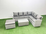 Fimous Garden Outdoor PE Rattan Furniture Set 7 Seater Rattan Garden Sofa Set with Oblong Coffee Table Light Grey Mixed
