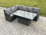 Fimous Wicker PE Outdoor Rattan Garden Furniture Set Height Adjustable Rising Lifting Table Sofa Dining Set with Dark Grey Mixed