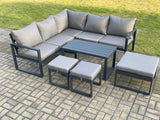 Fimous Aluminium Outdoor Garden Furniture Set Lounge Sofa Oblong Coffee Table Sets with 3 Footstools Indoor Conservatory Set Dark Grey