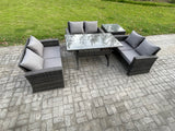 Fimous 6 Seater Rattan Wicker Garden Furniture Patio Conservatory Sofa Set Indoor Outdoor with Dining Table Double Seat Sofa Side Table