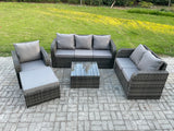 Fimous Rattan Garden Furniture 5 Piece Patio Set With Table Sofa Square Coffee Table Reclining Chair Loveseat sofa Big Footstool